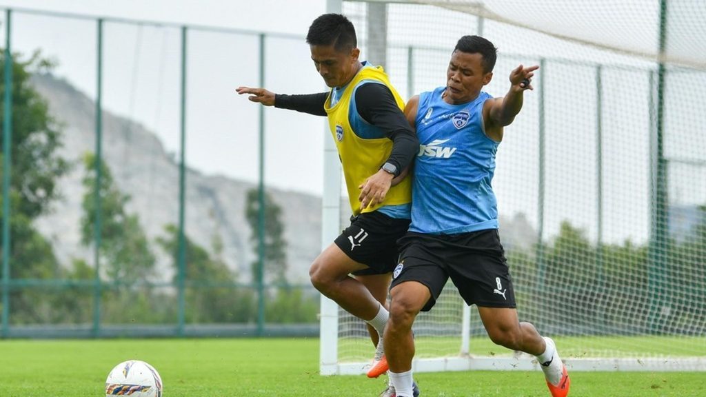 Bengaluru FC players in training before the MG ISL 2026–27 season opener against SC Delhi